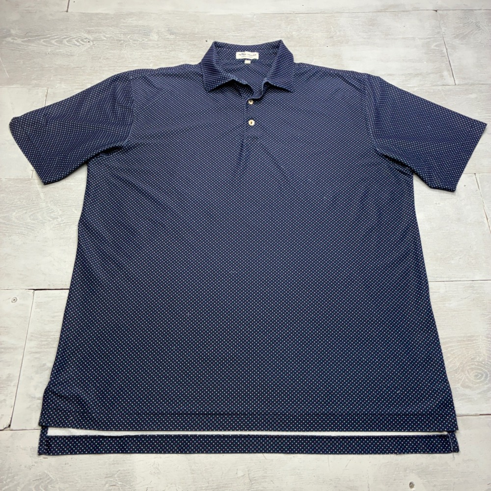 Peter Millar Summer Comfort Polo Mens XL Navy Polka Dot Performance Golf Top